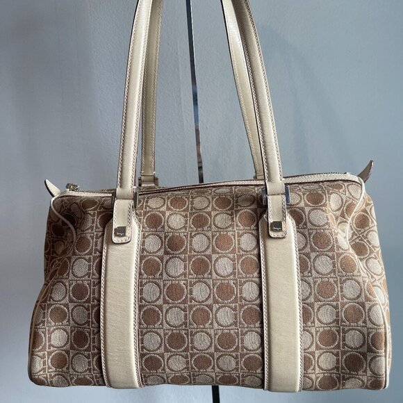 Salvatore Ferragamo Boston Bag Brown & Ivory Gancini All-Over Pattern - Preowned - Picture 1 of 16
